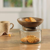 Twain Glass Jar with Wooden Bowl (Large) - ellementry